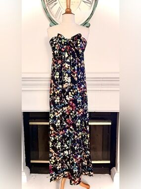 Strapless Black Floral Maxi Dress